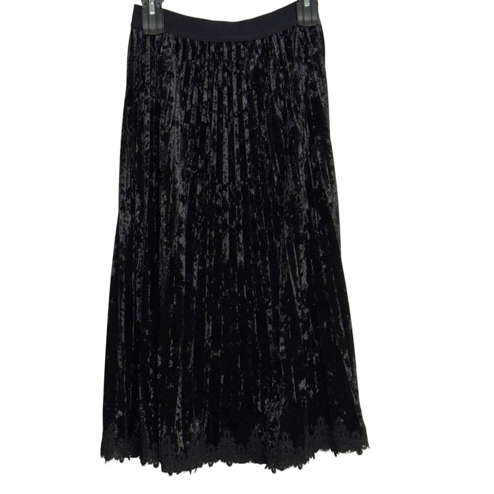 L'agence Velvet Lace Trim Pleated Midi Skirt Size S